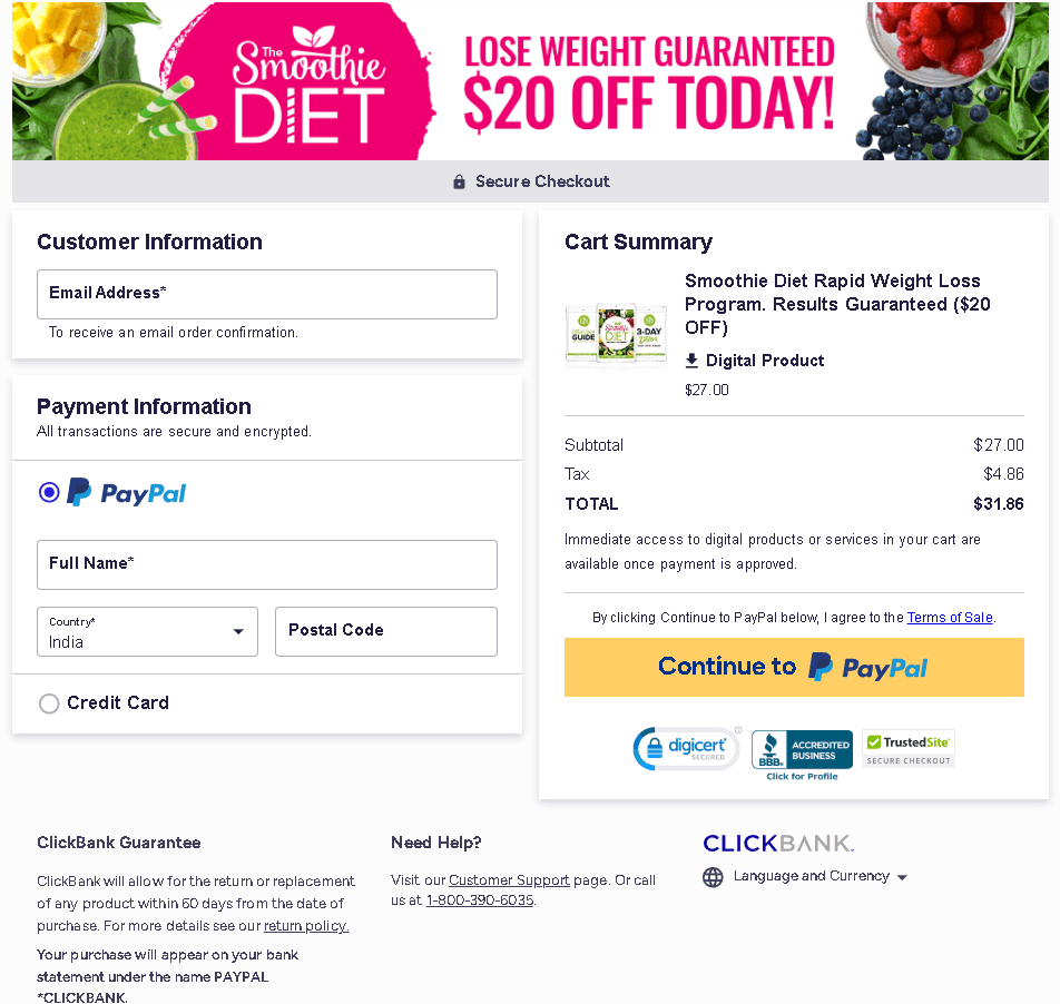 Smoothie diet order